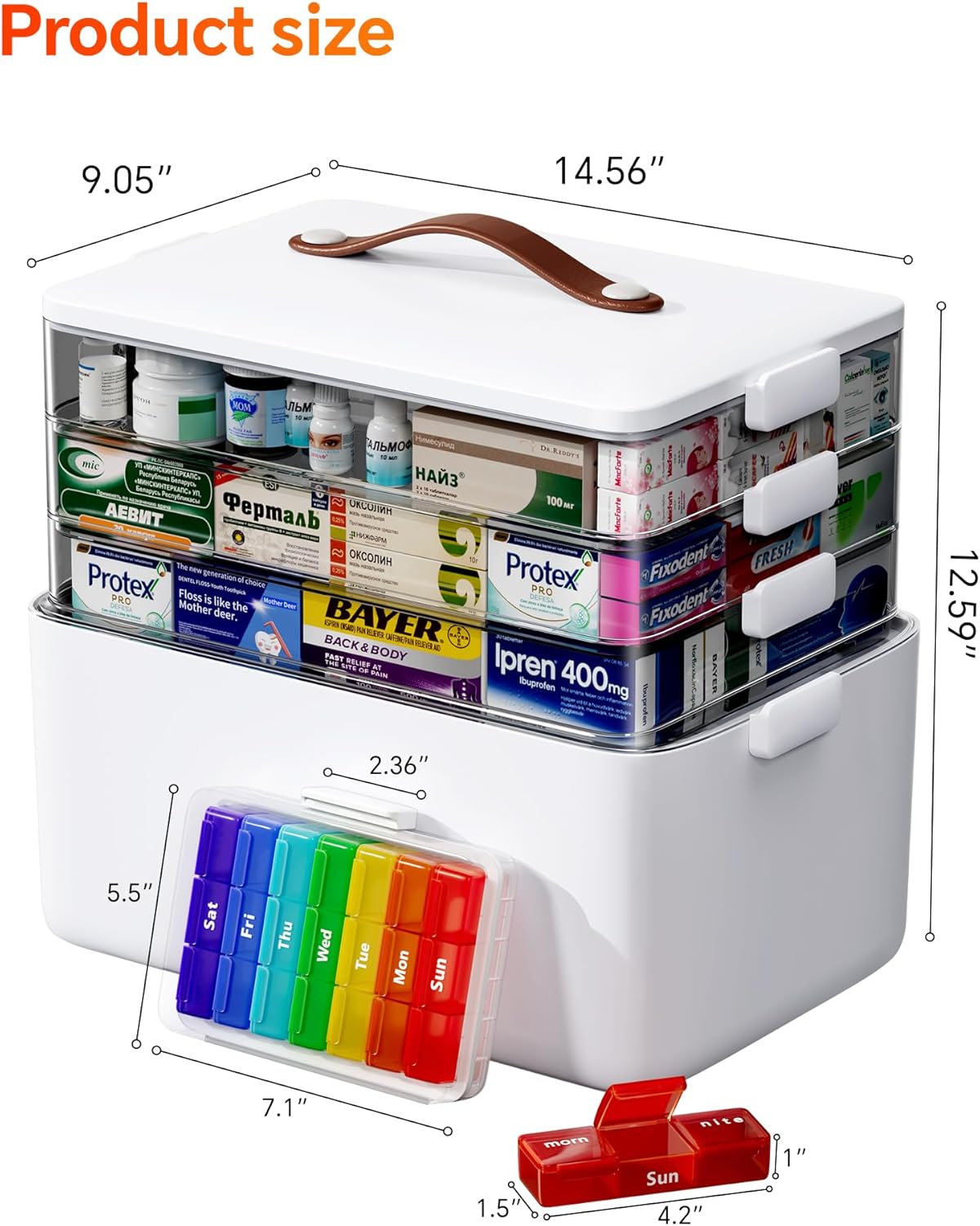 Skiennix 4-Tier Medicine Cabinet Organizer - Stylish Leather Handle & Portable Pill Organizer | Versatile Storage Solution for Home Emergencies