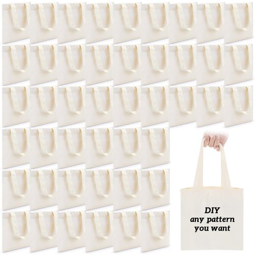 Amylove 72 Pcs Mini Tote Bag Sublimation Blank Canvas Tote Bags Reusable Grocery Luggage DIY Sack Goody for Party Even (8.5 x 8 Inch,Natural Color)