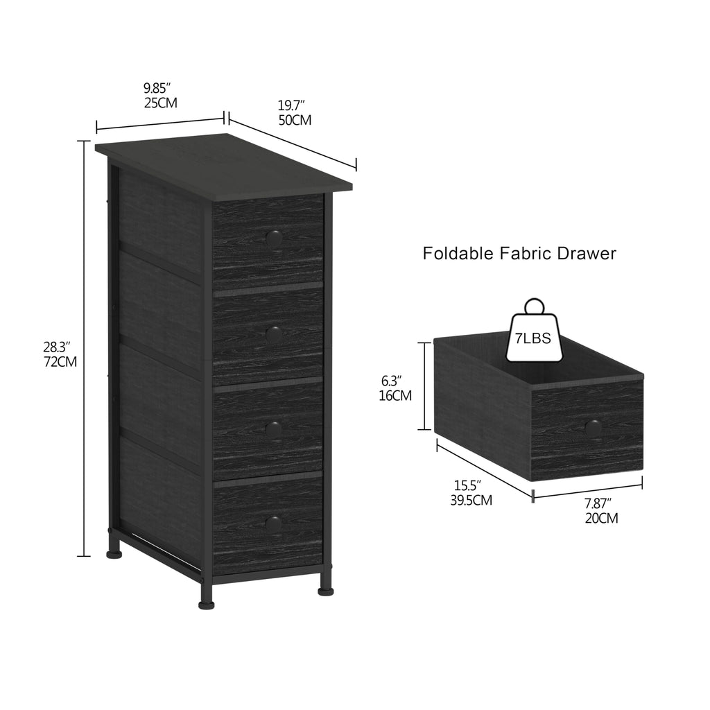 GiftGo Narrow Dresser Vertical Slim Dresser Chest of Drawers Skinny Storage Tower for Small Spaces Gaps Closet Bedroom Bathroom Small Fabric Drawer Unit (Charcoal Black, 4 Drawers)