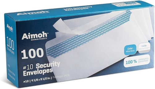 Aimoh Security Self-Seal Envelopes - 100 Count | No Window, EnveGuard, 4⅛ x 9½", White, 24 LB