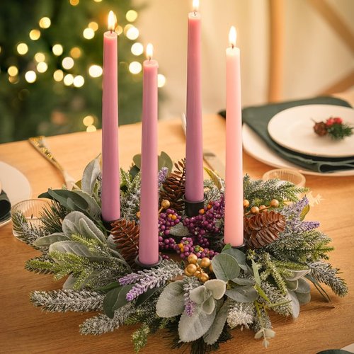 BLOSMON Advent Wreath - 14-Inch Christmas Candle Holder Ring for Festive Table Decor | Pine Berry Design