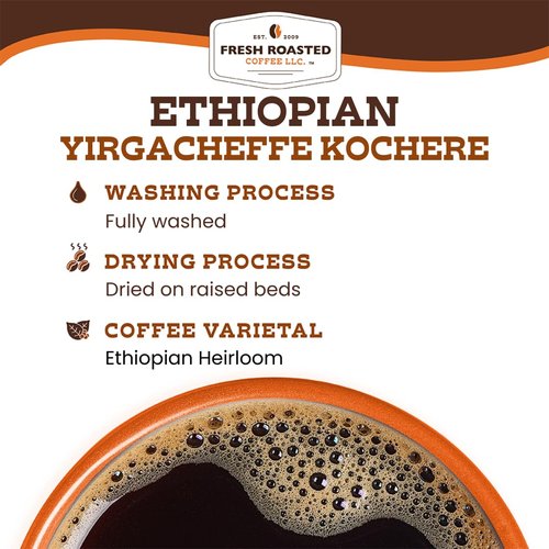 Fresh Roasted Coffee, Ethiopian Yirgacheffe Kochere, 5 lb (80 oz), Medium Roast, Kosher, Whole Bean