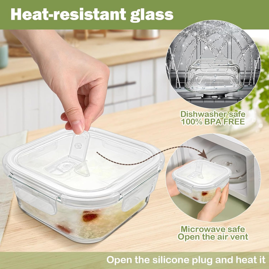 Skiennix Square Glass Containers - 24oz Borosilicate Food Storage Set | Freezer Safe, BPA Free, 4 Pack