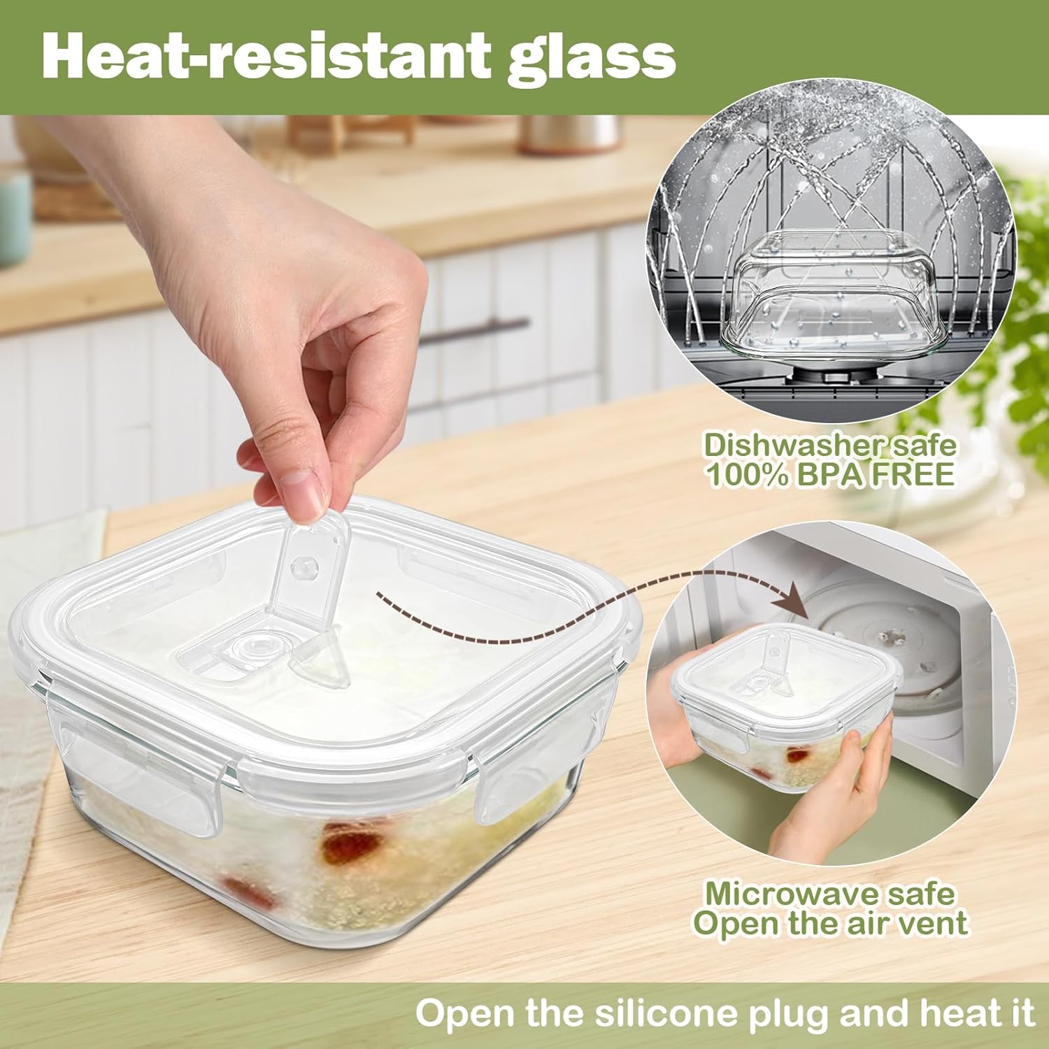 Skiennix Square Glass Containers - 24oz Borosilicate Food Storage Set | Freezer Safe, BPA Free, 4 Pack