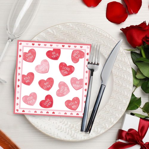 40 Pack Valentine’s Day Paper Napkins – 13 x 13 Inches Disposable Heart Love Message Serviettes Tableware Luncheon Cocktail Napkin Party Supplies for Weddings, Anniversaries, and Romantic Celebrations