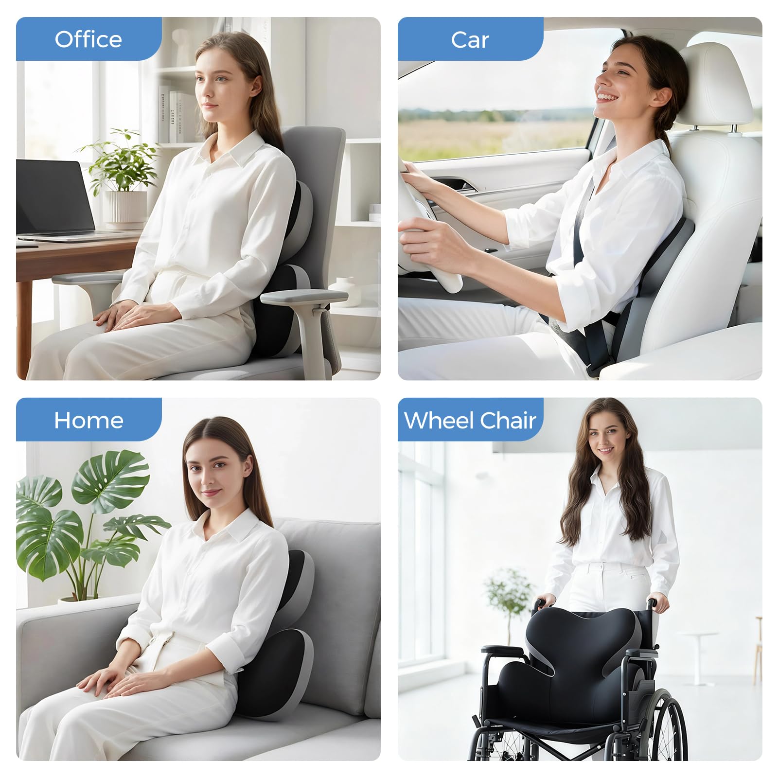 BEBAS Lumbar Support Pillow for Car, Ergonomic Memory Foam Back Cushion for Driving, Lower Back Support for Pain Relief, Lumbar Cushion for Car Seats, Office Chairs, Wheelchairs - Blackgray