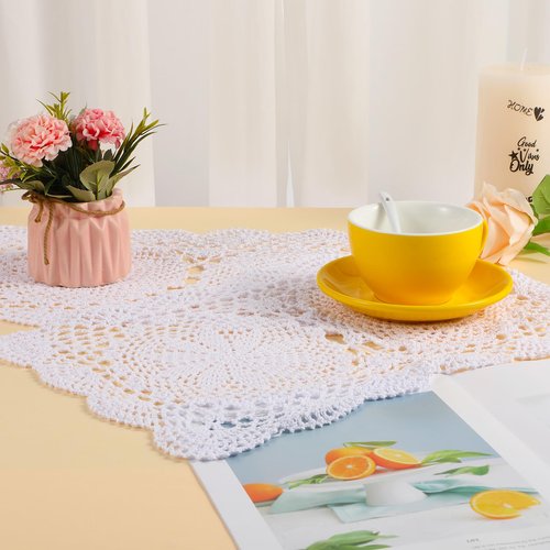 2 PCS Dollies for Tables Handmade Cotton Crochet Doilies White Table Mats Rectangle Lace Placemats Dresser Scarves 17.7×11.8 Inch