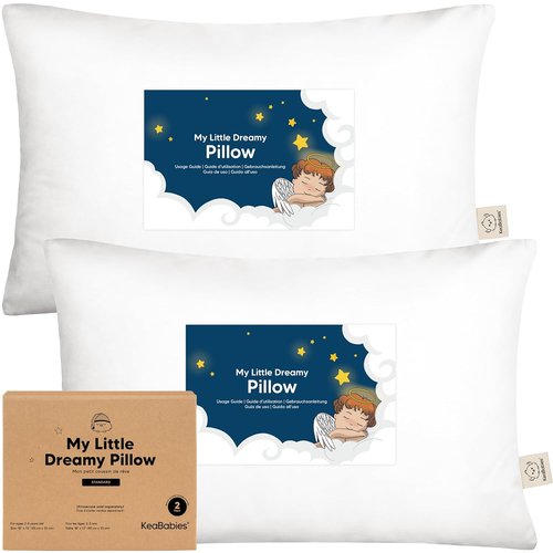KeaBabies Toddler Pillows - 2-Pack Soft Organic Cotton for Ages 2-5 | Machine Washable, 13x18, White