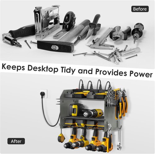 CCCEI Modular Power Tool Organizer - Wall Mount Charging Station & Heavy-Duty Storage Shelf | Grey, 1 Pack
