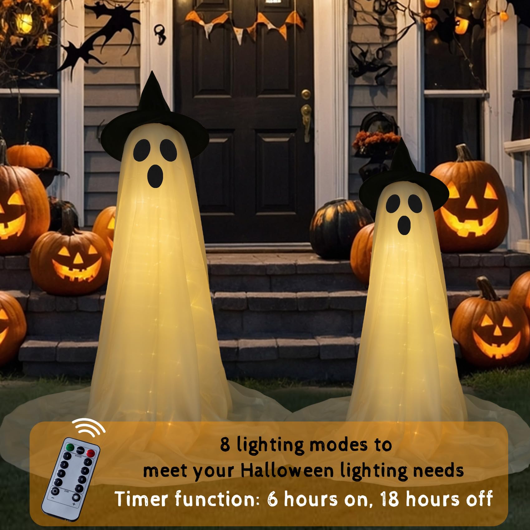 HYRIXDIRECT Halloween Decorations Indoor Outdoor, 2 Packs Light Up Spooky Ghost Halloween Decor Crafts Kit Indoor Cute Party Ghosts Decorations for Yard, Home, Room, Fireplace, Gardens