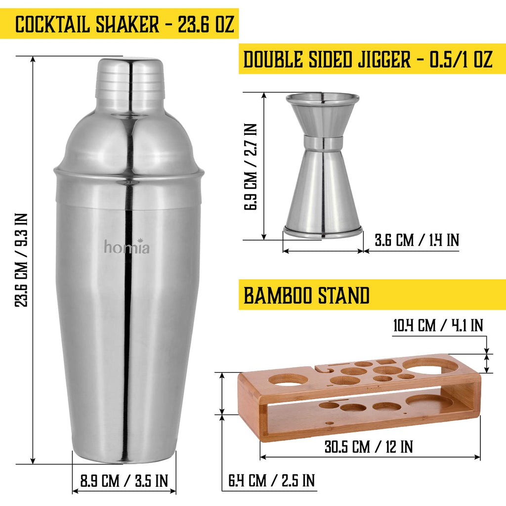 Bartender Kit with Whiskey Smoker - 13 pcs, Bamboo Stand - Bar Set with Cocktail Shaker, Bartending Kit with Essential Bar Accessory Tools, Wood Chips, Black Matte