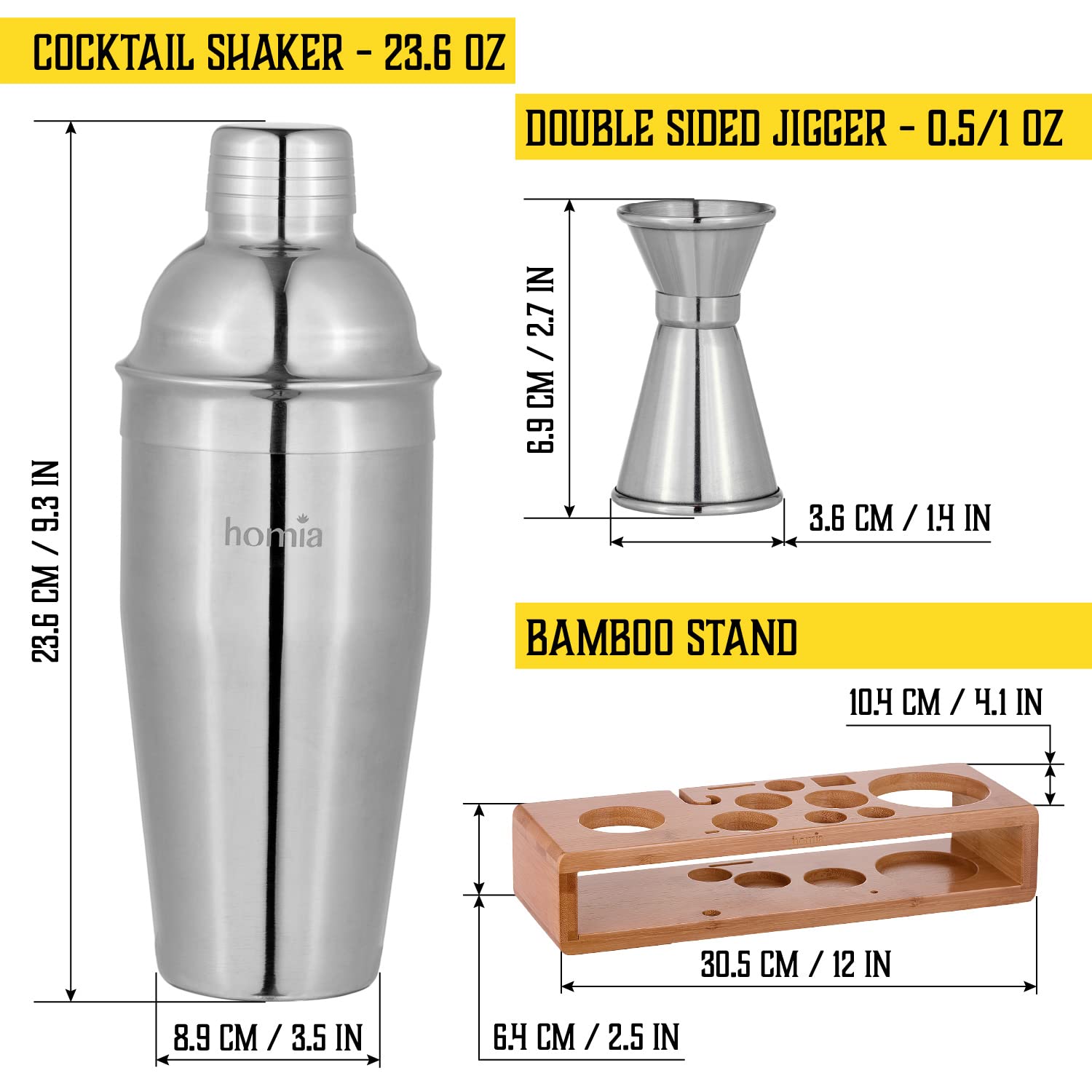 Bartender Kit with Whiskey Smoker - 13 pcs, Bamboo Stand - Bar Set with Cocktail Shaker, Bartending Kit with Essential Bar Accessory Tools, Wood Chips, Black Matte