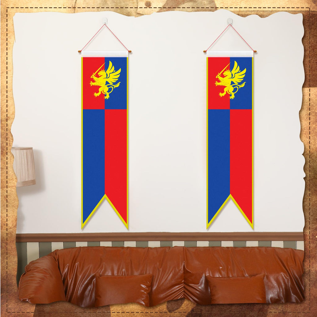 Oudain 4 ft Medieval Fantasy Pull-down Banner with Lion Design Hanging Party Bunting Banner Medieval Party Decorations Garden Cutouts Flag for Castle Theme Festival Birthday Decor(4 Pcs)