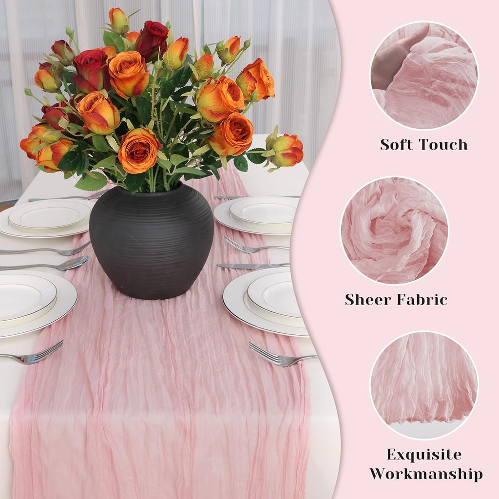 Skiennix Pink Table Runner - 10 Ft Rustic Gauze Cheesecloth for Weddings & Parties | Boho Design