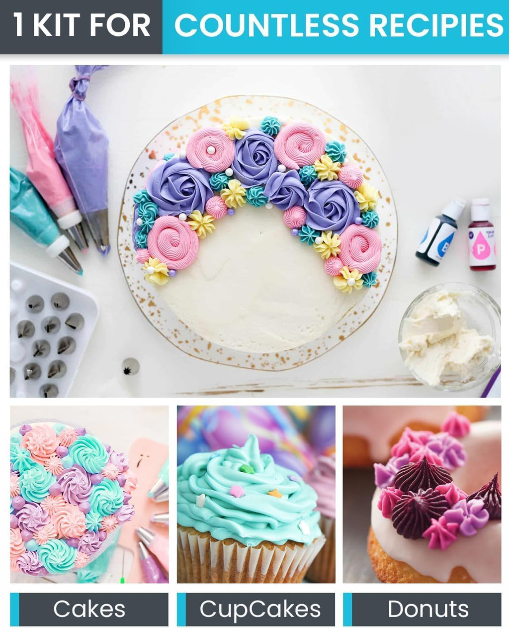 RFAQK 74-Piece Cake Decorating Kit - Icing Piping Bags & 48 Numbered Tips, Anti-Burst Design, Includes Booklet & E-Book