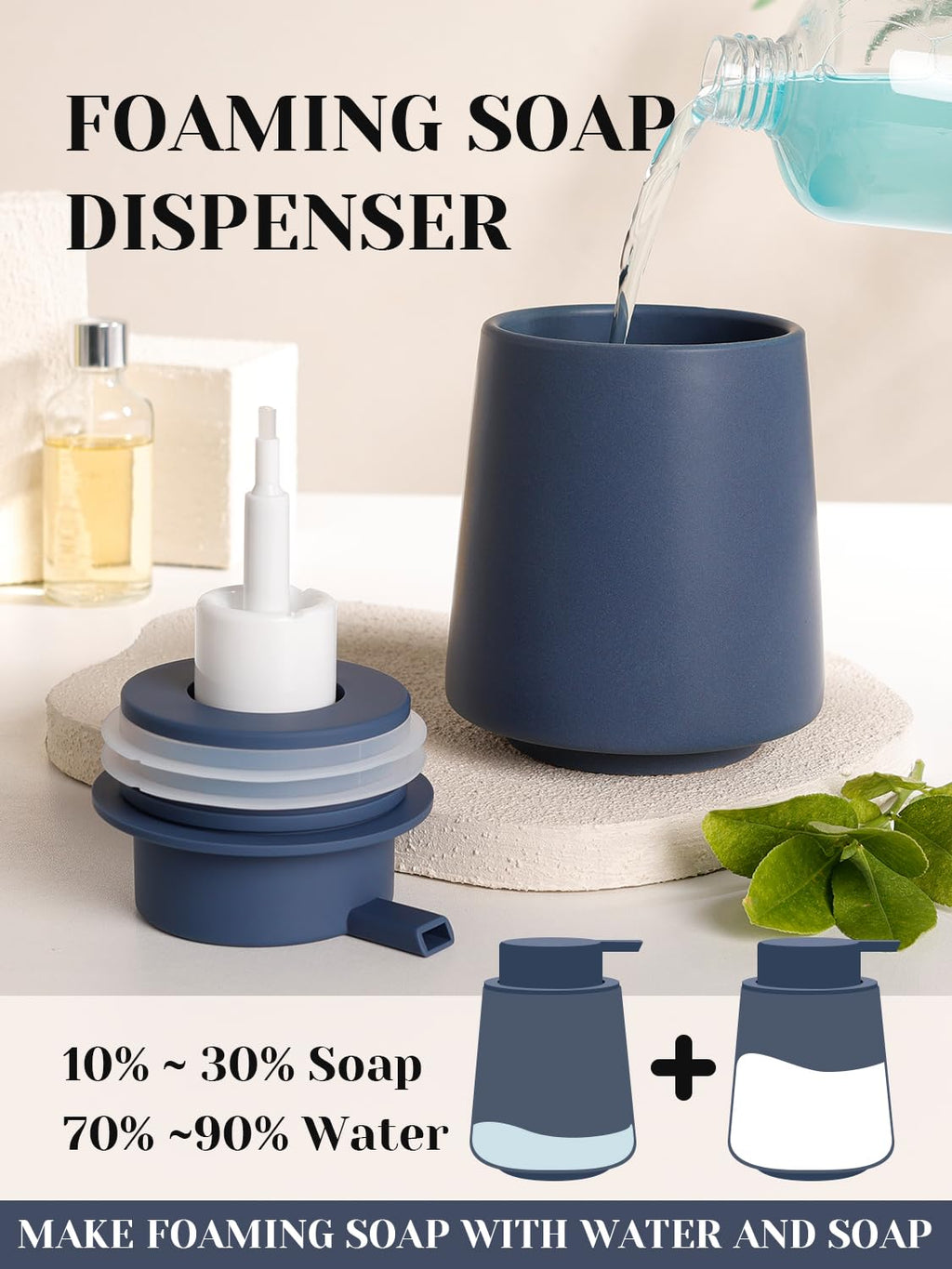 INGOFIN Ceramic Foaming Soap Dispenser -14 oz Foam Hand Soap Dispenser Bathroom Modern Refillable Dish Wash Bottle for Kitchen with Large Pump Matte Green