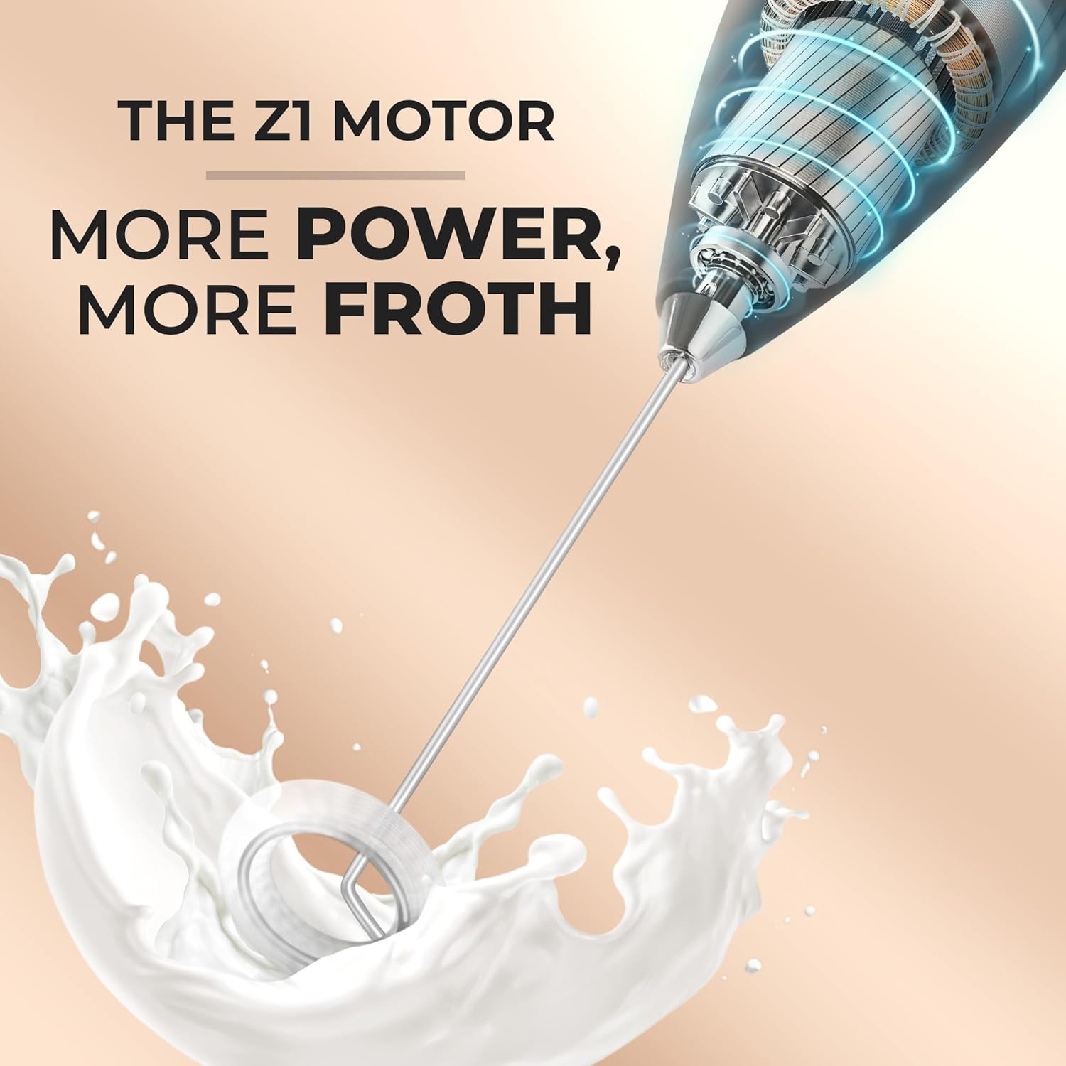 Zulay Kitchen Milk Frother Wand - Ultra-Fast Handheld Drink Mixer with 2 Duracell Batteries - Black