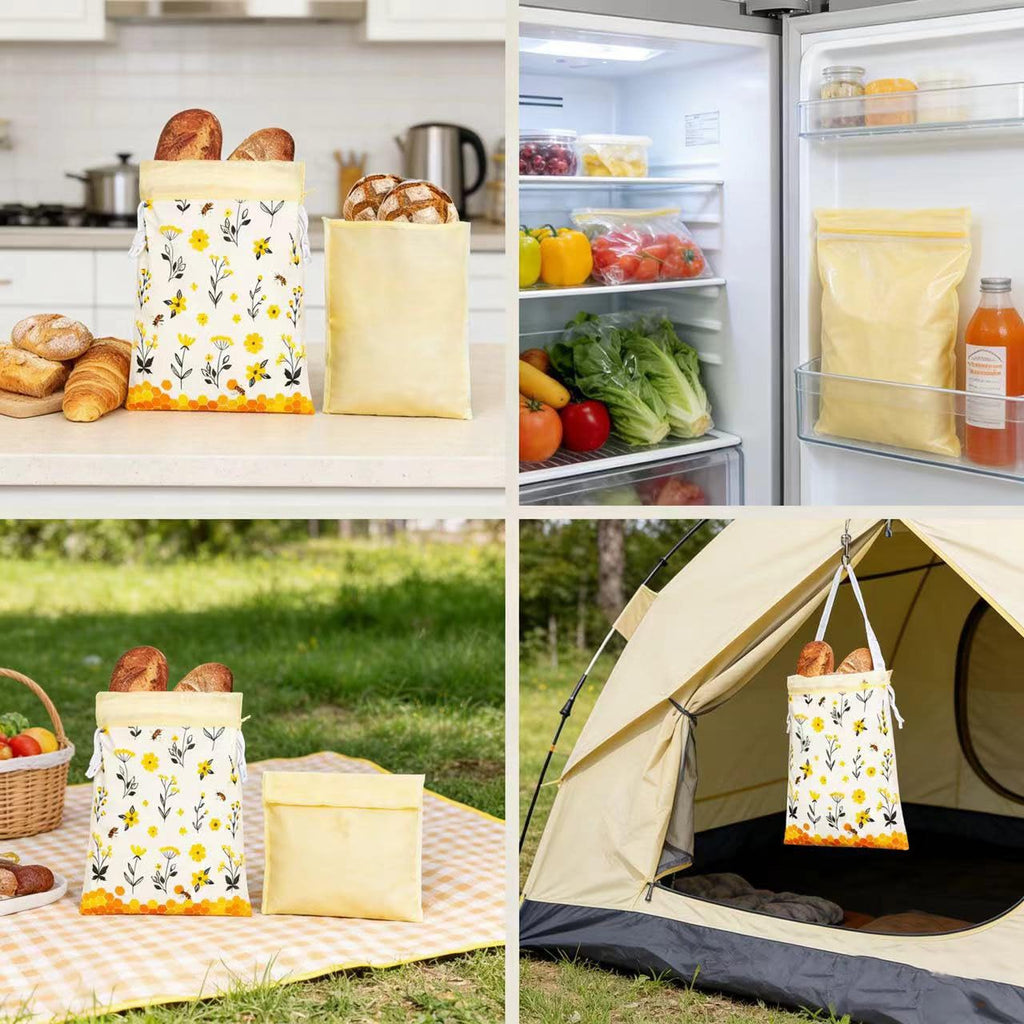 Reusable Beeswax Bread Bags for Homemade Bread & Sourdough, 2 Removable Natural Beeswax Storage Bags and 1 cotton hand pocket, Food-Safe Storage Bag to keeping Loaves fresh longer