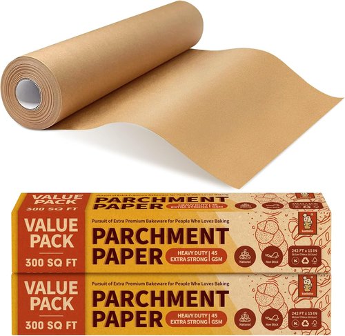 Katbite Unbleached Parchment Paper Roll - 15in x 242ft | 300 Sq.Ft Non-Stick Baking Paper with Serrated Cutter