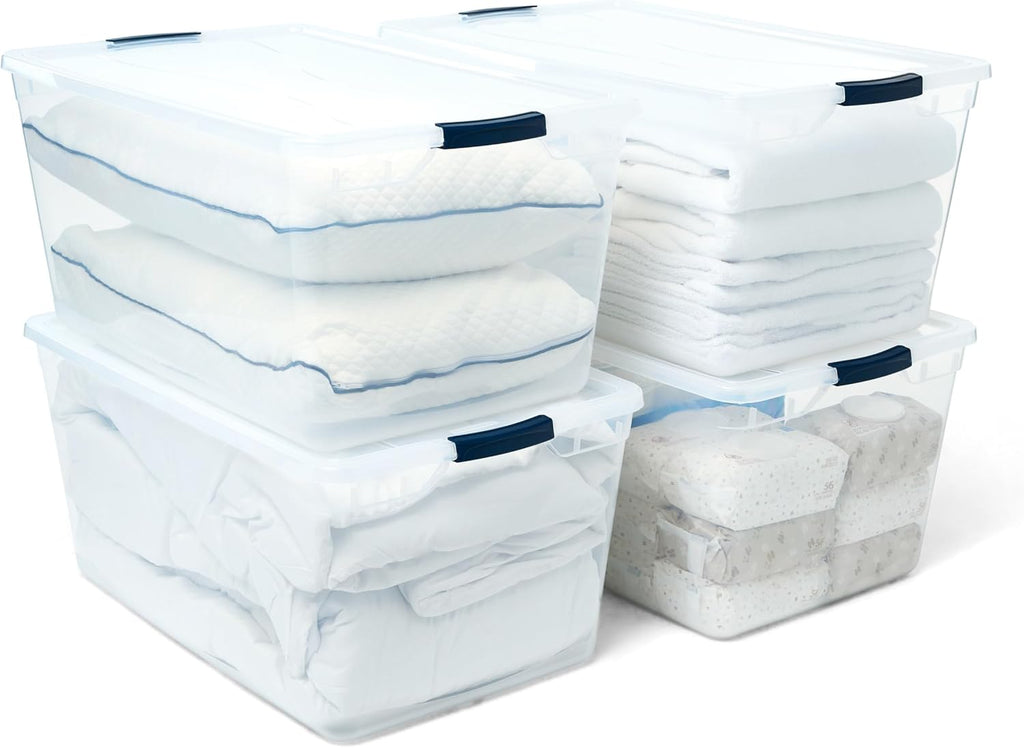 Rubbermaid Cleverstore 95 Qt Clear Storage Bins - Stackable, BPA-Free, 4-Pack, Made in USA