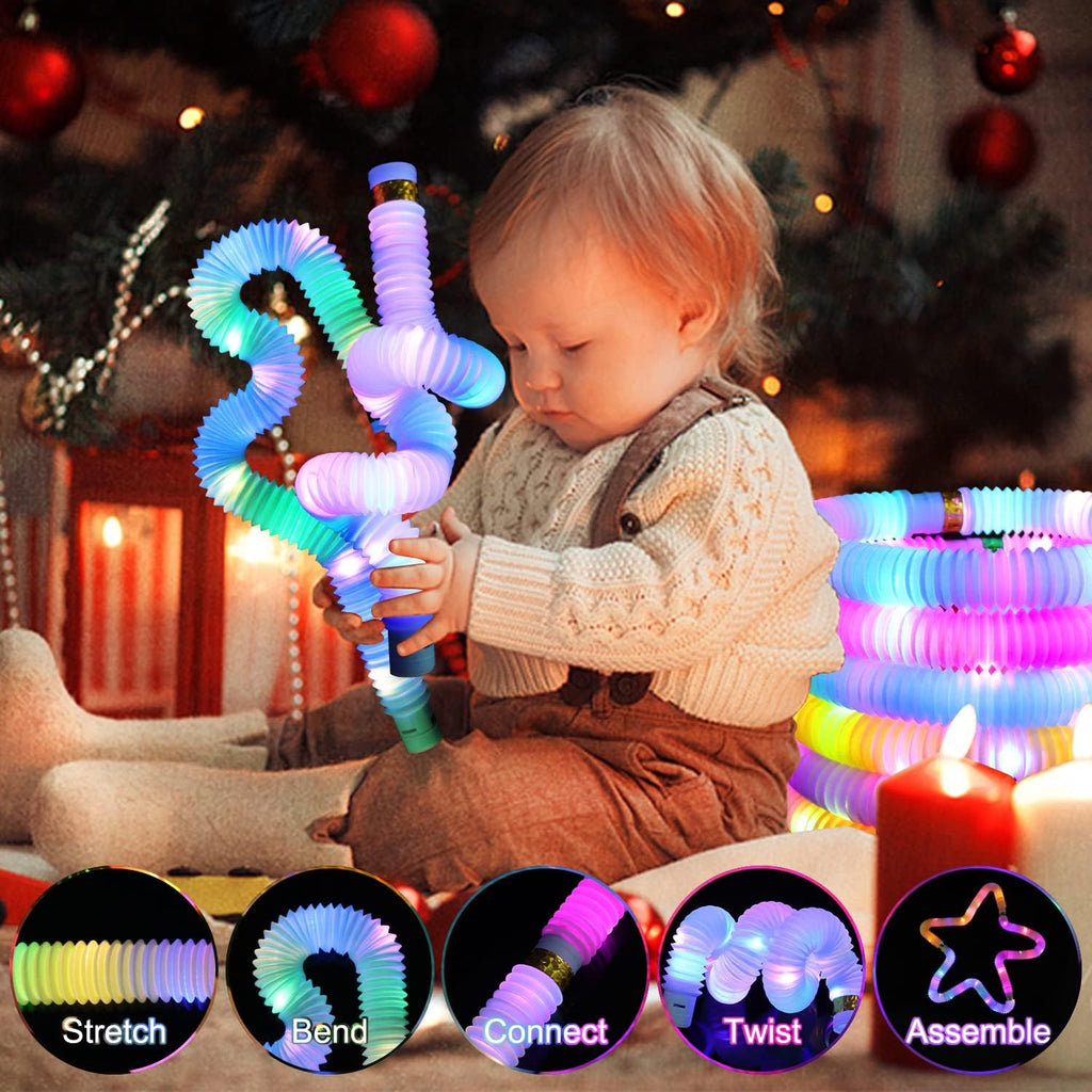 Skiennix Glow Sticks Fidget Pop Tubes - 24 Pack Glow in The Dark Sensory Toys for Kids | Perfect Party Favors