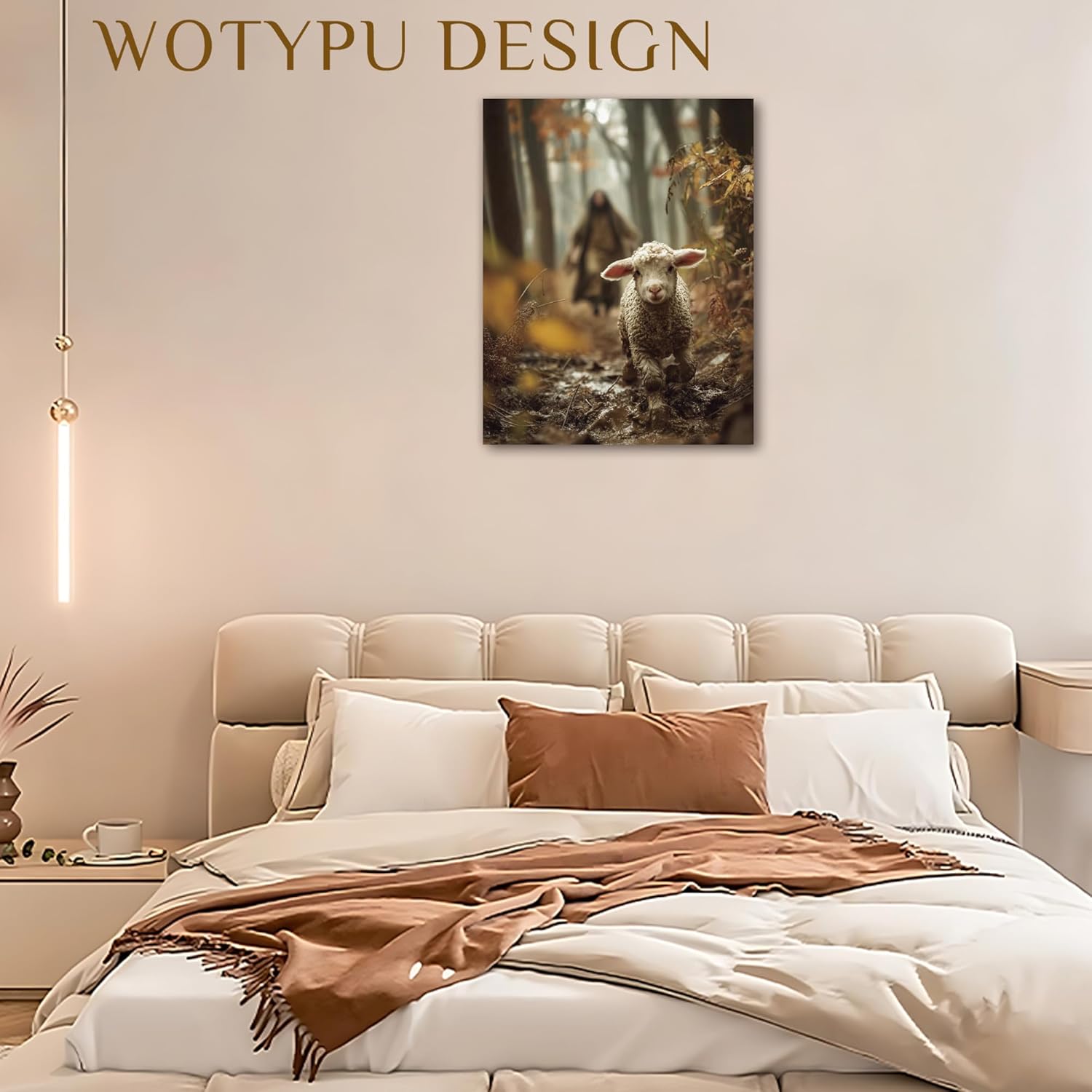 WOTYPU Jesus and the Lamb Christian Wall Art Decor, Christian Home Decor, Jesus Leaves the 99 Sheep Religious Framed Canvas Prints Poster Wall Decorations for Prayer Home Living Room Bedroom, 11x14