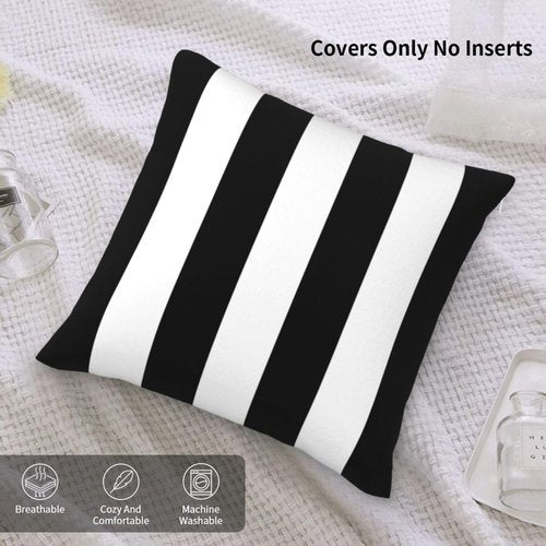 Qwalnely 2 Sets Striped Decorative Throw Pillow Covers, 18x18 Inch for Living Room Couch Bed Sofa, Black and White Striped Home Decor, Soft Cushion Case