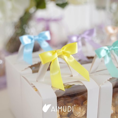 AIMUDI Satin Twist Tie Bows - 2.5" Pastel Gift Wrapping Bows for Crafts & Parties | 60 Pack
