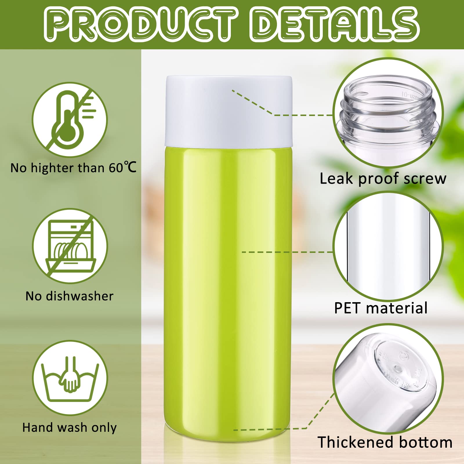 Yinder 50 Pack Plastic Juice Bottles Sensory Empty with Lids 10 oz Bulk Reusable Clear Bottles with Caps Smoothie Ideal for Sensory Crafts(White)