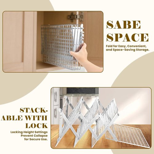 BEWOS 4-Tier Collapsible Cooling Rack - Adjustable Stainless Steel Baking Rack with Leak-Proof Mesh