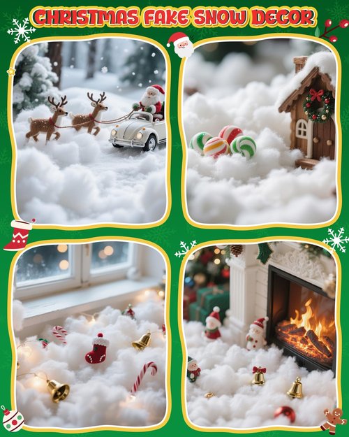 Christmas Fake Snow Decor, 35.27oz Fiber Artificial Snow Cotton Snow Fluffy Indoor Decoration, Flame Resistant Snow Blankets Mantle Village, Nativity, Cotton Stuffing for Crafts, Winter Party Decor