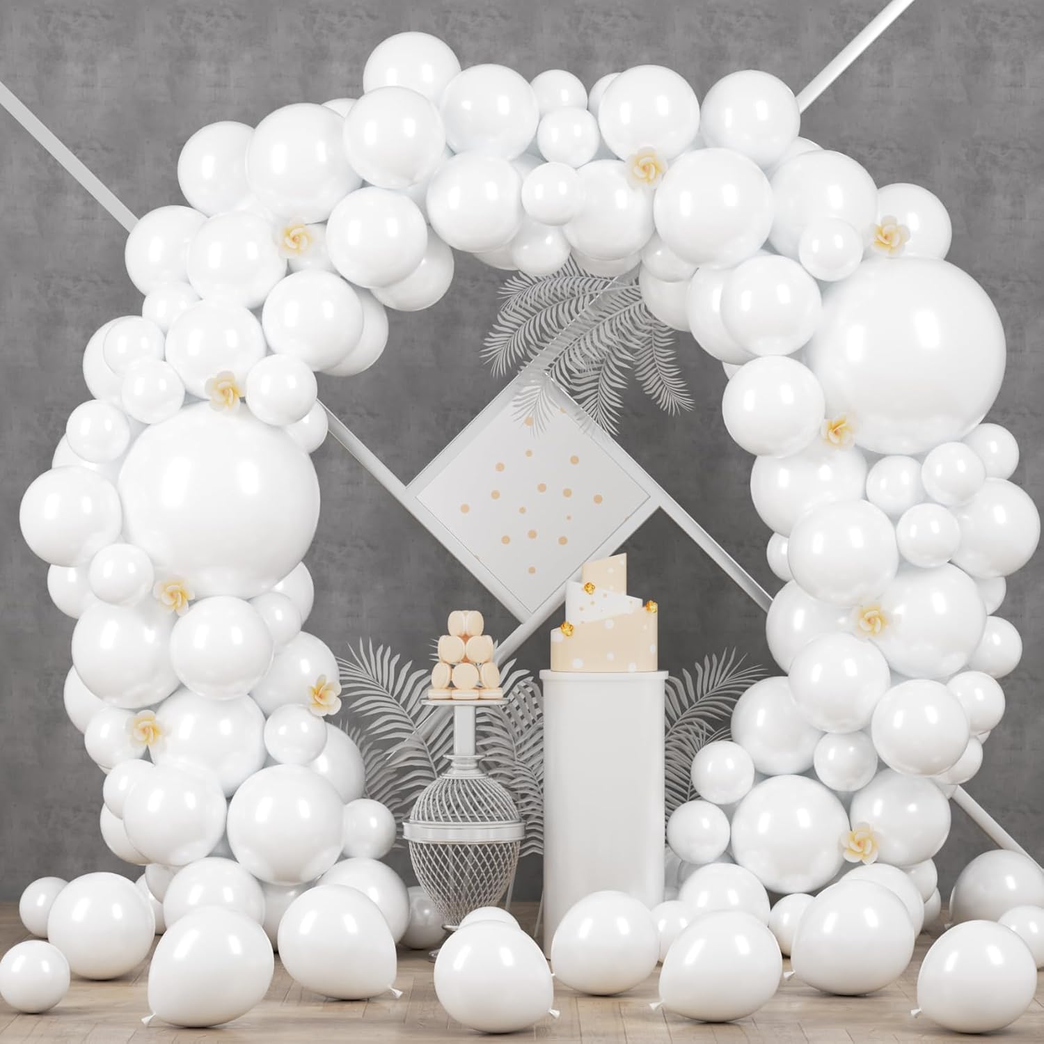 Voircoloria 90-Pack Pearl White Balloons - Versatile Sizes for Wedding, Birthday & Baby Shower Decor