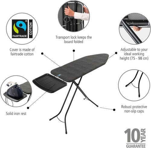 Brabantia Ironing Board - XL Steam Unit Holder, Adjustable Height, Denim Black, 49 x 18 Inches