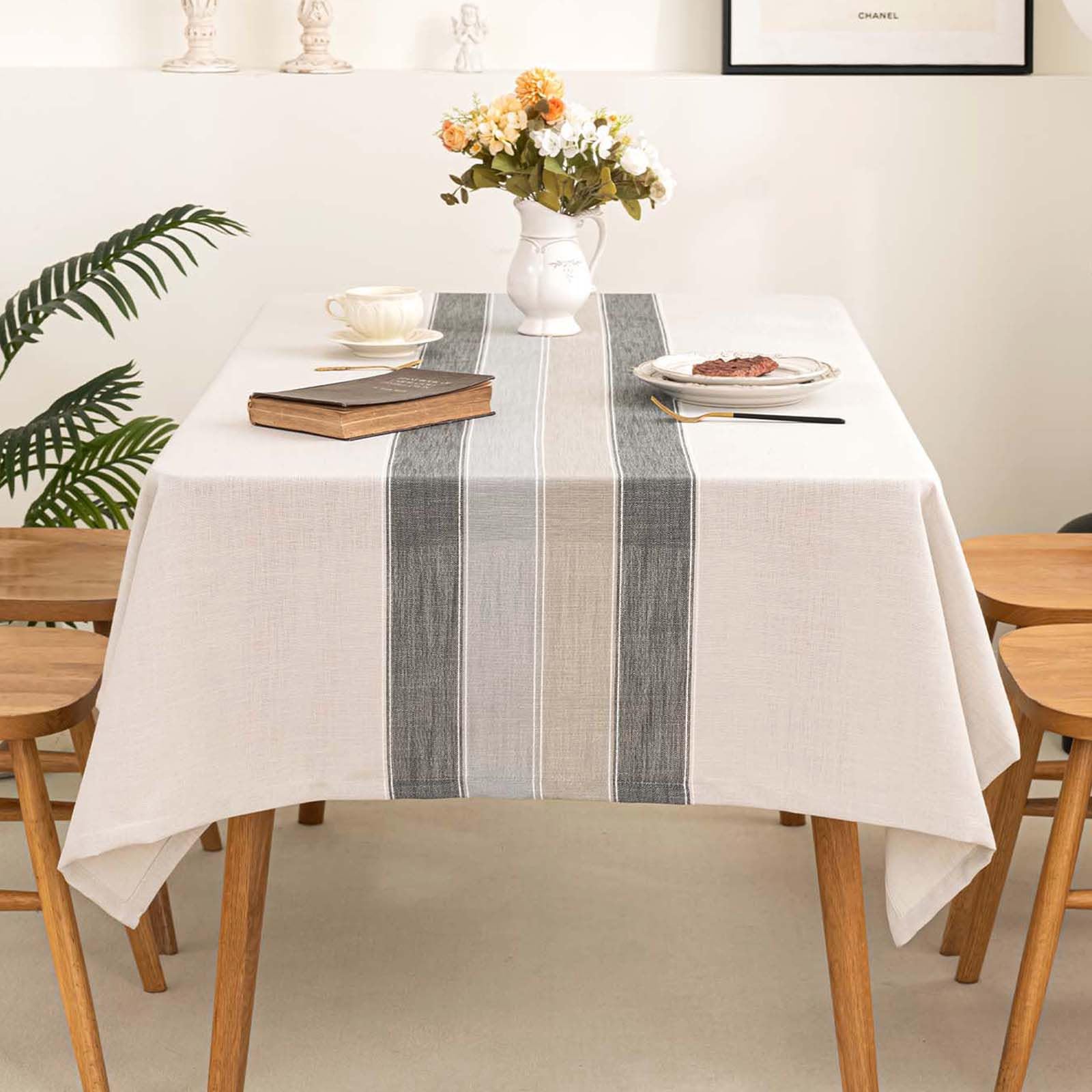 SIELUNO Rectangle Table Cloth Cotton Linen Waterproof Embroidery Tablecloth Rustic Farmhouse Style for Indoor Outdoor Dinning Tabletop Decoration-Grey Macarons-54 x86