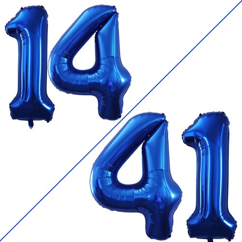 GOER Jumbo 14 Inch Number Balloons - Sweet 14 Birthday Party Decorations | Blue Foil Helium 41 Balloon