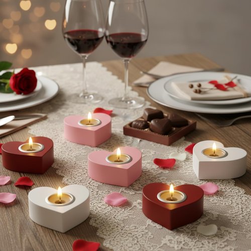 FoldTier 6 Pcs Heart Candlestick Holders Wooden Heart Taper Candles Holders for Dining Wedding Party Table Centerpieces Home Decoration
