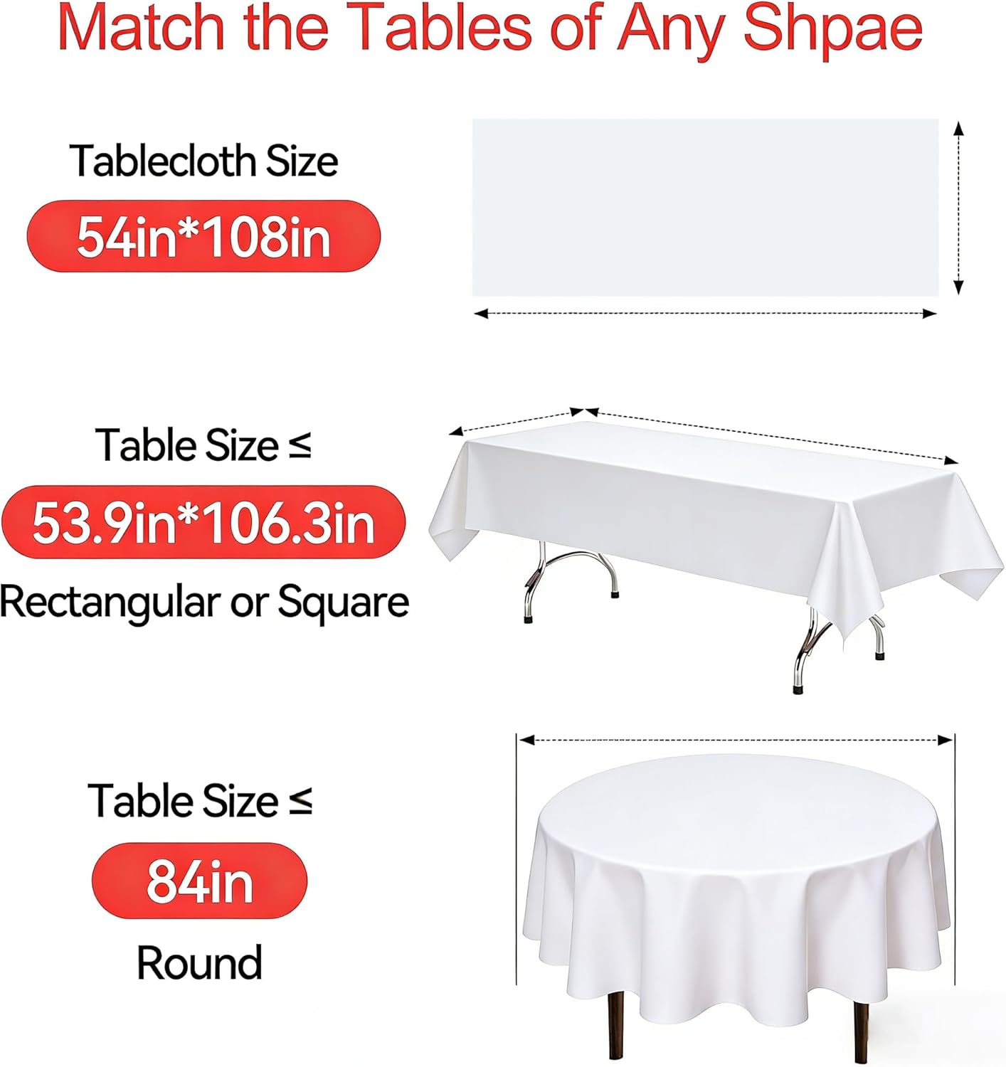 Skiennix 10 Pack White Disposable Tablecloths - 54" x 108" Rectangle Covers for Weddings, Picnics & Parties