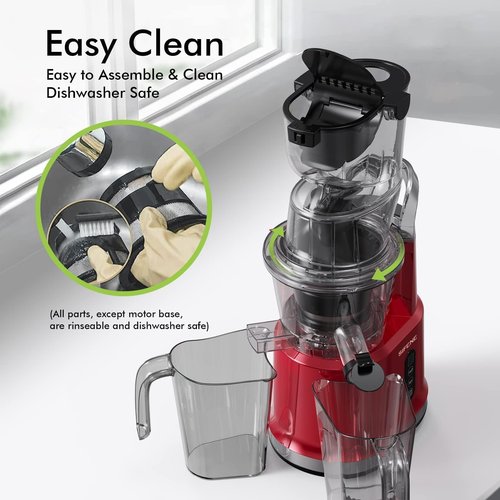 SIFENE Cold Press Juicer Machine, 70mm Wide Mouth Masticating Juicer for Whole Fruits & Vegetables, High Yield Slow Squeeze Extractor, Quiet Motor, Reverse Function, Easy to Clean, BPA Free, Red