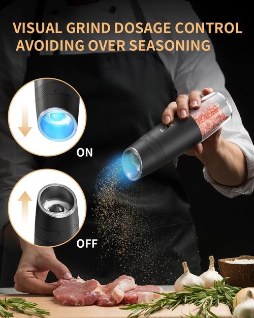 CIRCLE JOY Electric Salt and Pepper Grinder Set - Rechargeable, Adjustable Coarseness, LED Light, Easy Refill