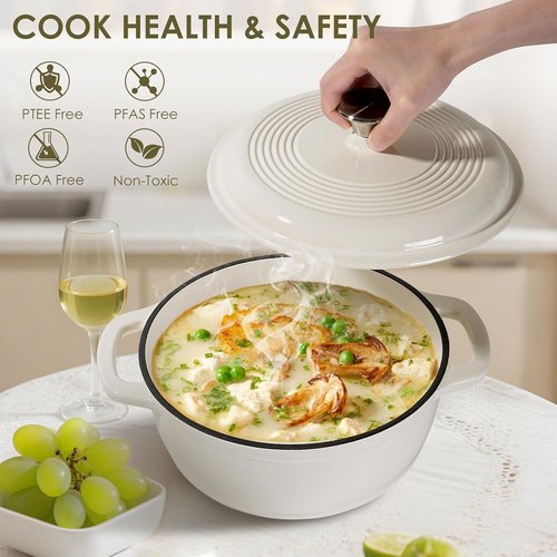 AIVIKI Enameled Cast Iron Dutch Oven - 5QT Heavy-Duty Pot for Baking & Braising | Oven Safe to 500°F, Cream White