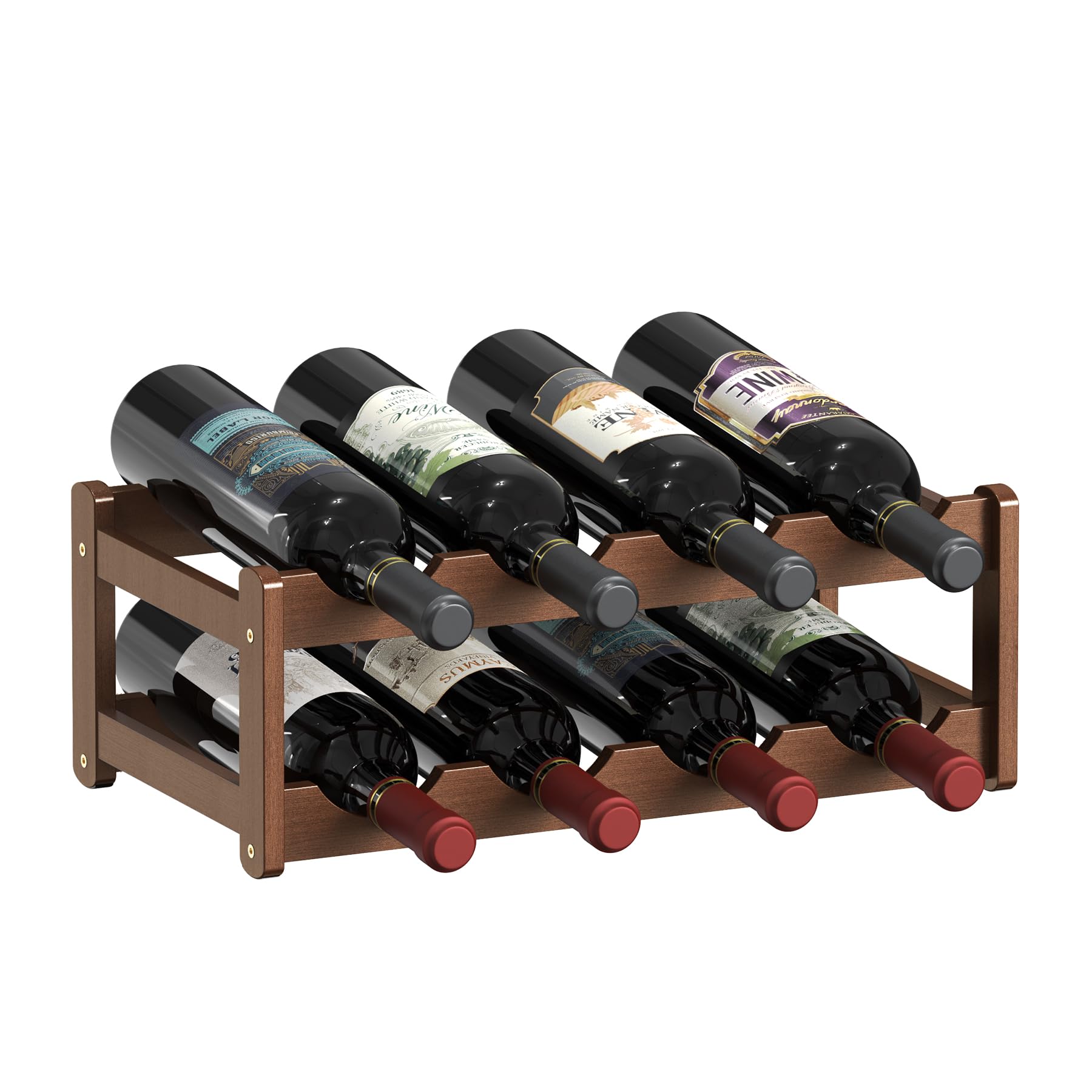 CAMOAT Wine Rack |Open & 2-Tier Bamboo Wine Holder| Freestanding Floor & Countertop Wine Display-Space-Saving Wooden Wine Storage Shelf for Kitchen, Cabinets,Bar & Dining Room(1, 2-Tiers)