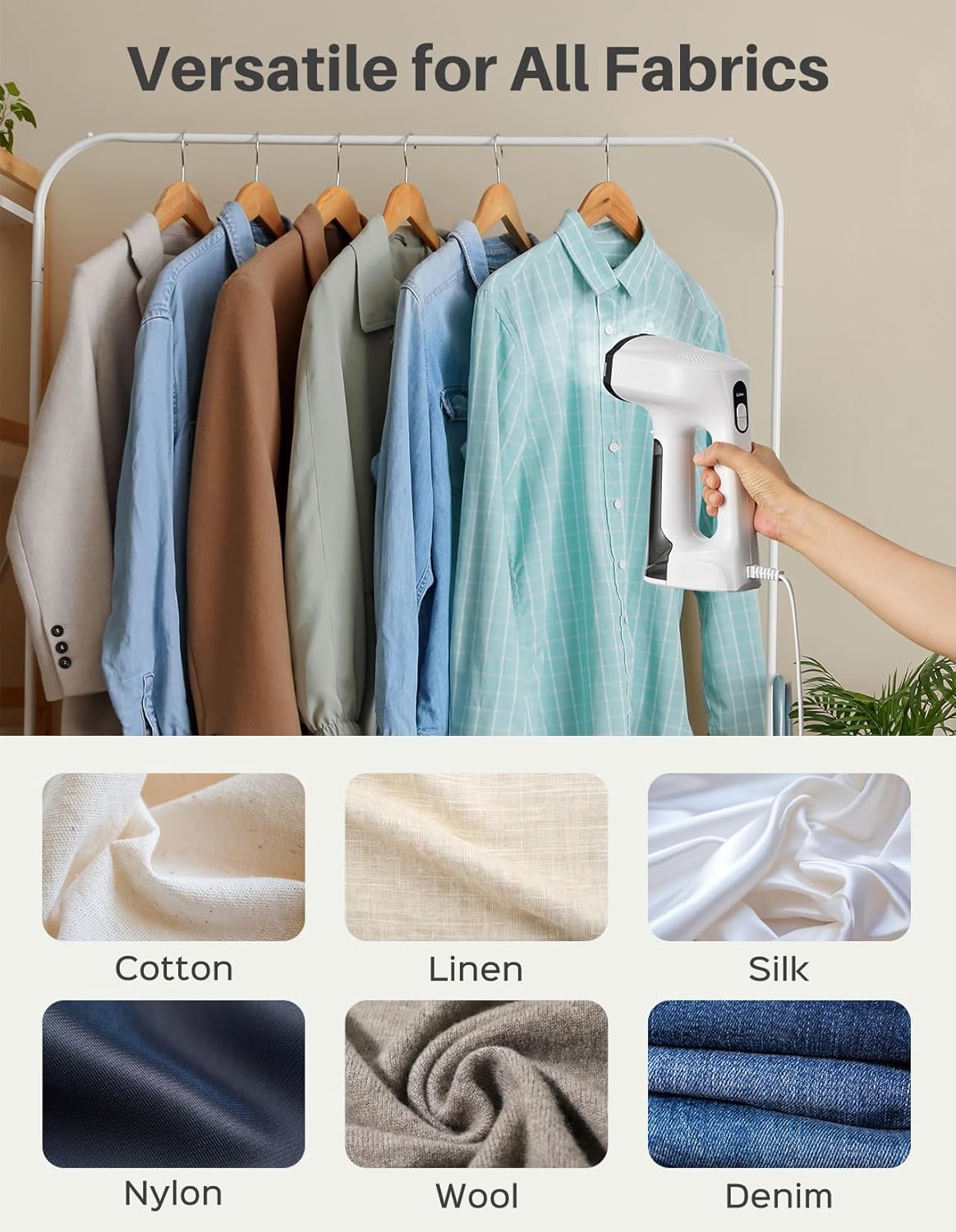 Sweepulire Handheld Clothes Steamer - 3500Pa Suction, 3 Modes, LED Display, 160ml Tank | Portable Travel Iron