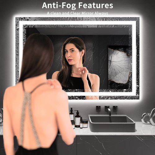 LOAAO LED Bathroom Mirror - 60x40 Anti-Fog, Dimmable, Backlit & Front Lit | Lighted Vanity Mirror with Memory Function, Tempered Glass