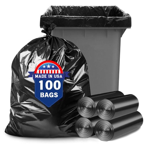 50 55 60 Gallon Trash Bags, 100 Count High Density Garbage Bags, Recycling Trash Can Liners, Sturdy & Tear-Resistant Large Black Bag for Kitchen Yard Outdoor Commercial Use, Lawn Leaf Waste Bags