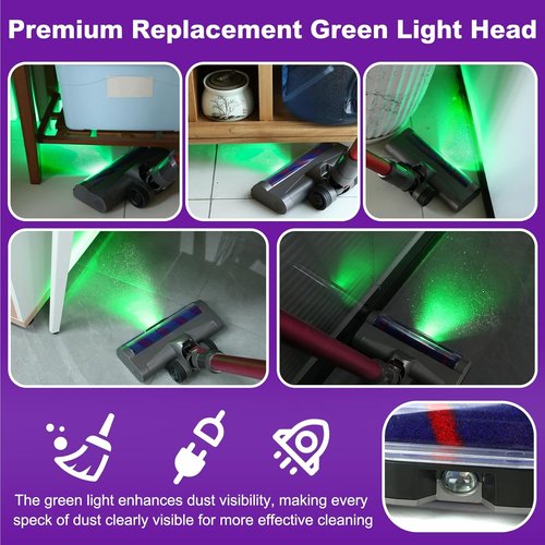 Lemige LED Green Light Head for Dyson V7 V8 V10 V11 V15 | Quick Release, Anti-Tangle Brush Roller for All Floors