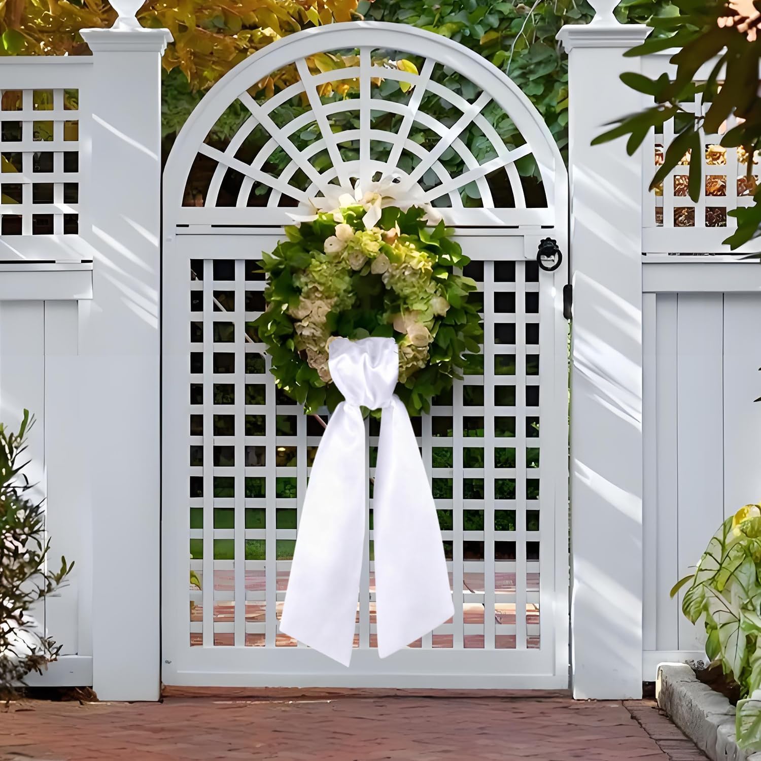 Skiennix Wreath Sash - Elegant White Garland Ribbon for Indoor/Outdoor Door Decor | 2 Pcs Set