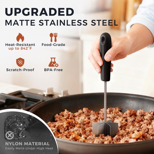 Coinicxcel 10-Inch Stainless Steel Meat Chopper - Heat Resistant, Ergonomic Handle & 6 Curve Blades