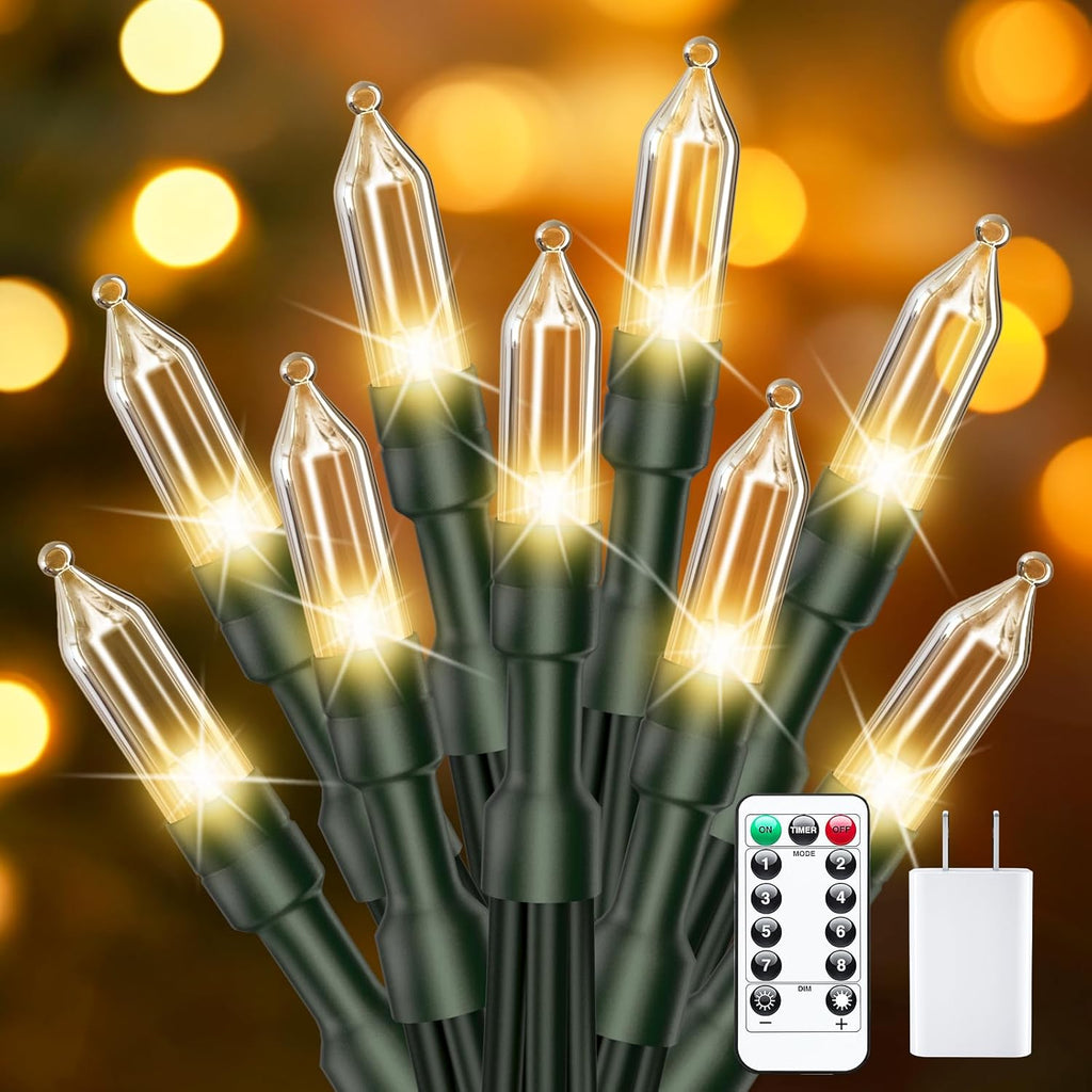 Minetom LED Christmas Lights - 39 FT 100 LED Warm White String Lights with Remote & USB Power