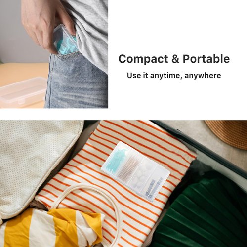 Hipiwe Plastic Cotton Swab Holder for Travel 4 in 1 Compact Cleaning Organizer for Hair Rope Paperclip Clear Dental Floss Sticks Case with Lid Small Travel Container Hair Tie Storage Box