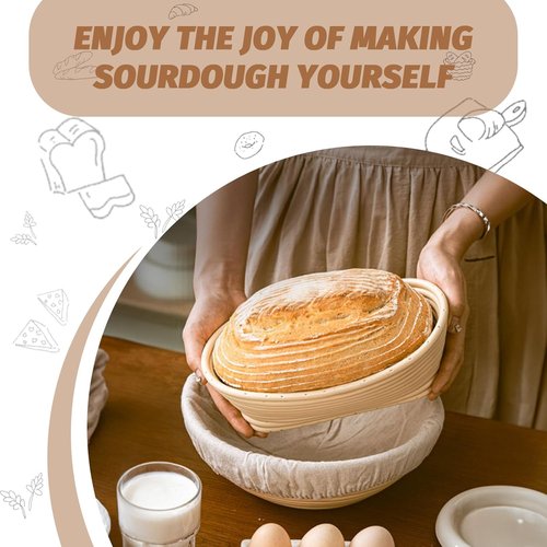 **Sourdough Proofing Basket Set - 9" Round & 10" Oval Banneton with Bread Lame & Accessories**
